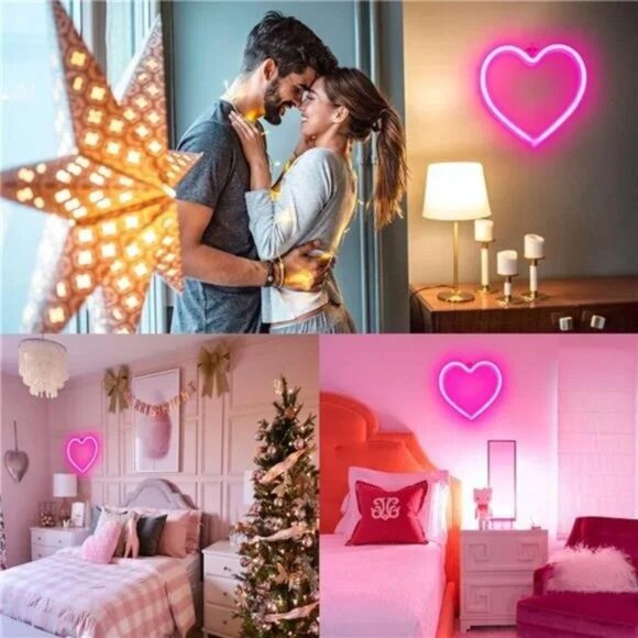 Pink Heart Neon Sign, LED Light Battery Operated or USB Powered Decorations Lamp
